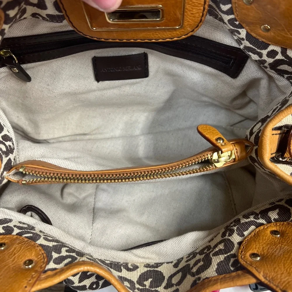 Antonio Melani Leopard Print Canvas‎ Leather Trim Satchel Mob Wife Indie Sleaze